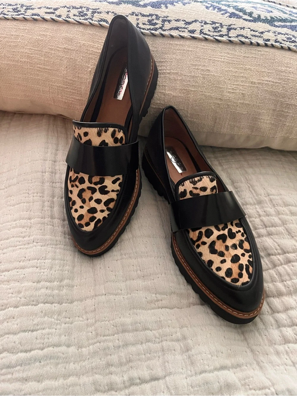 Halogen Black Loafers with Leopard-Print Vamp size 7.5